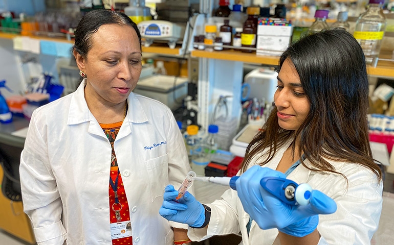 heart-and-blood-vessel-research-04 Researchers use lab equipment as part of their work at NEOMED.